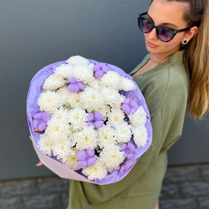  Букет  хризантем и хлопка в Калининграде