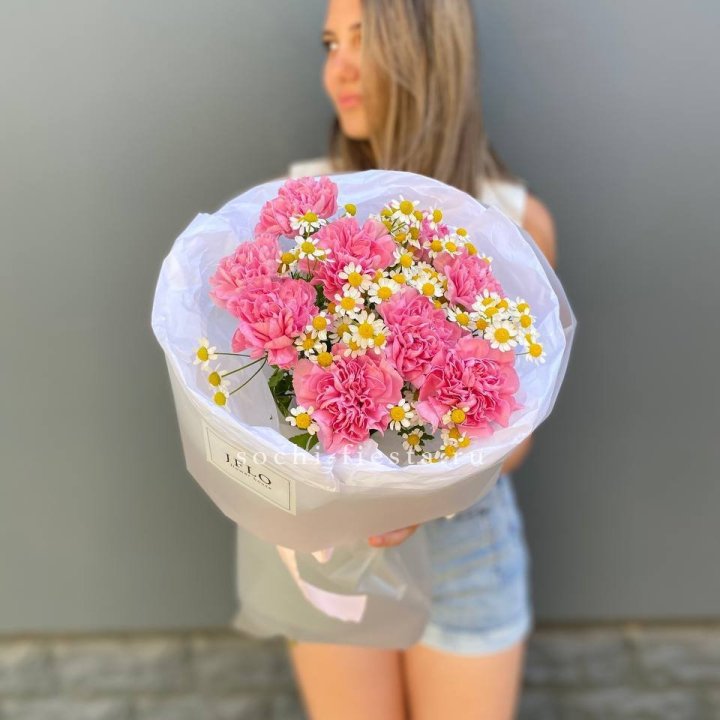 Дуобукет диантусов и ромашек в Калининграде