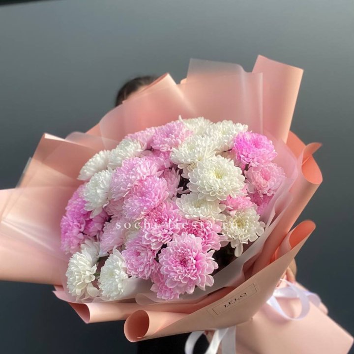  Букет бело-розовых хризантем  в Калининграде