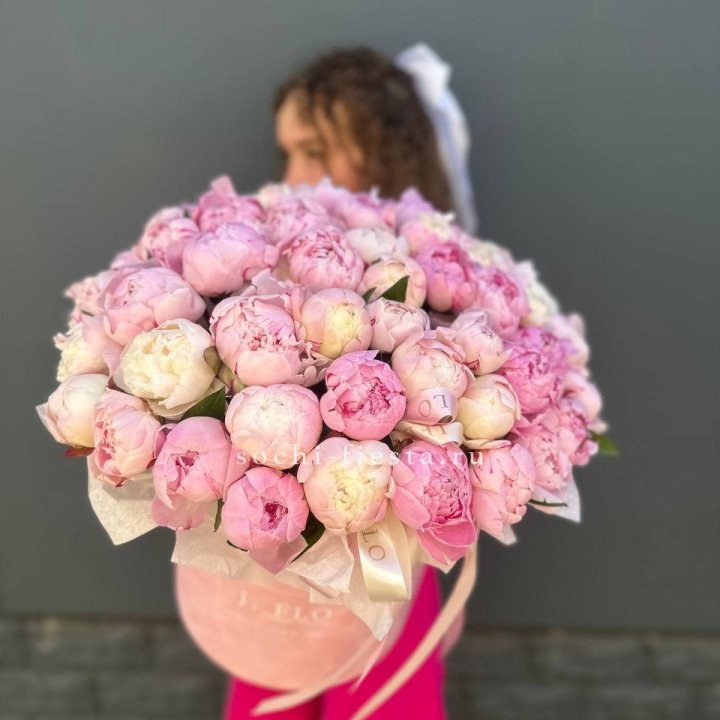 51 нежных пионов  в цилиндре в Калининграде