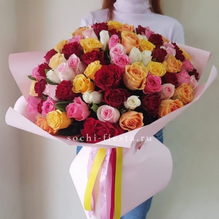 101 роза Кенийский микс "Нежность" в Калининграде